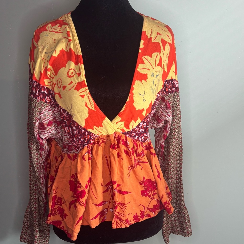 Free People Floral Patchwork Blouse - image 1